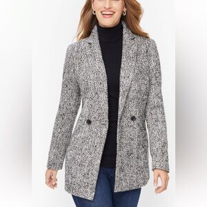 Talbots Women’s Double Breasted Herringbone Tweed Wool Blend Blazer Size 14